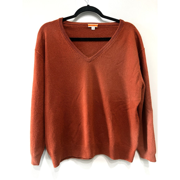 j crew Sweaters - J. Crew Unisex Sweater 100% Cashmere Pullover v neck Soft Cozy rust fall Sz-M
